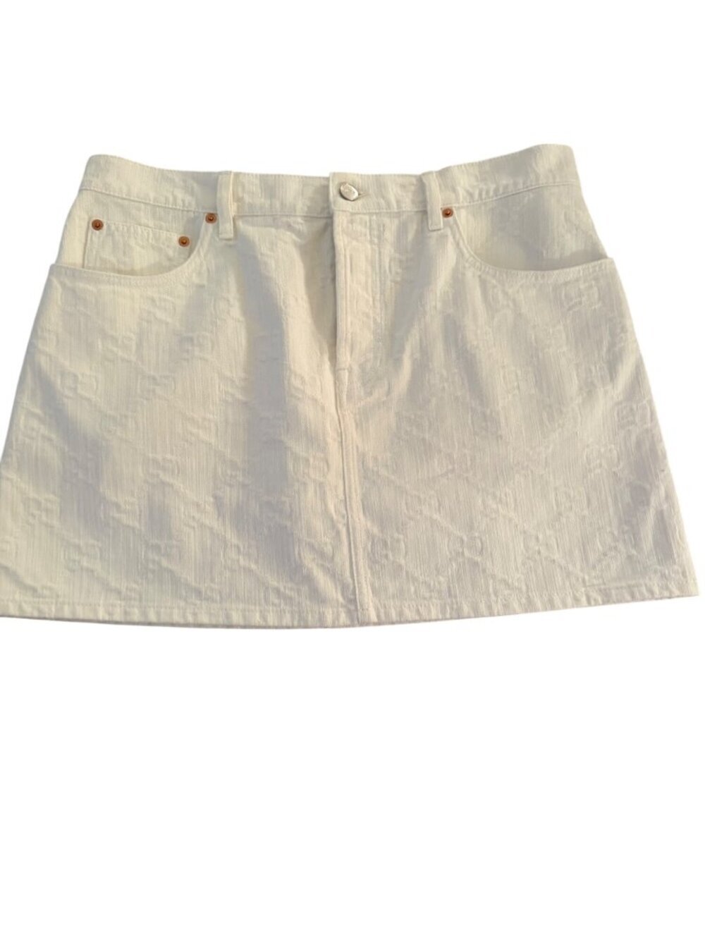 Gucci Logo Embossed Womens Denim Mini Skirt Size IT 48/US 12 White Casual New